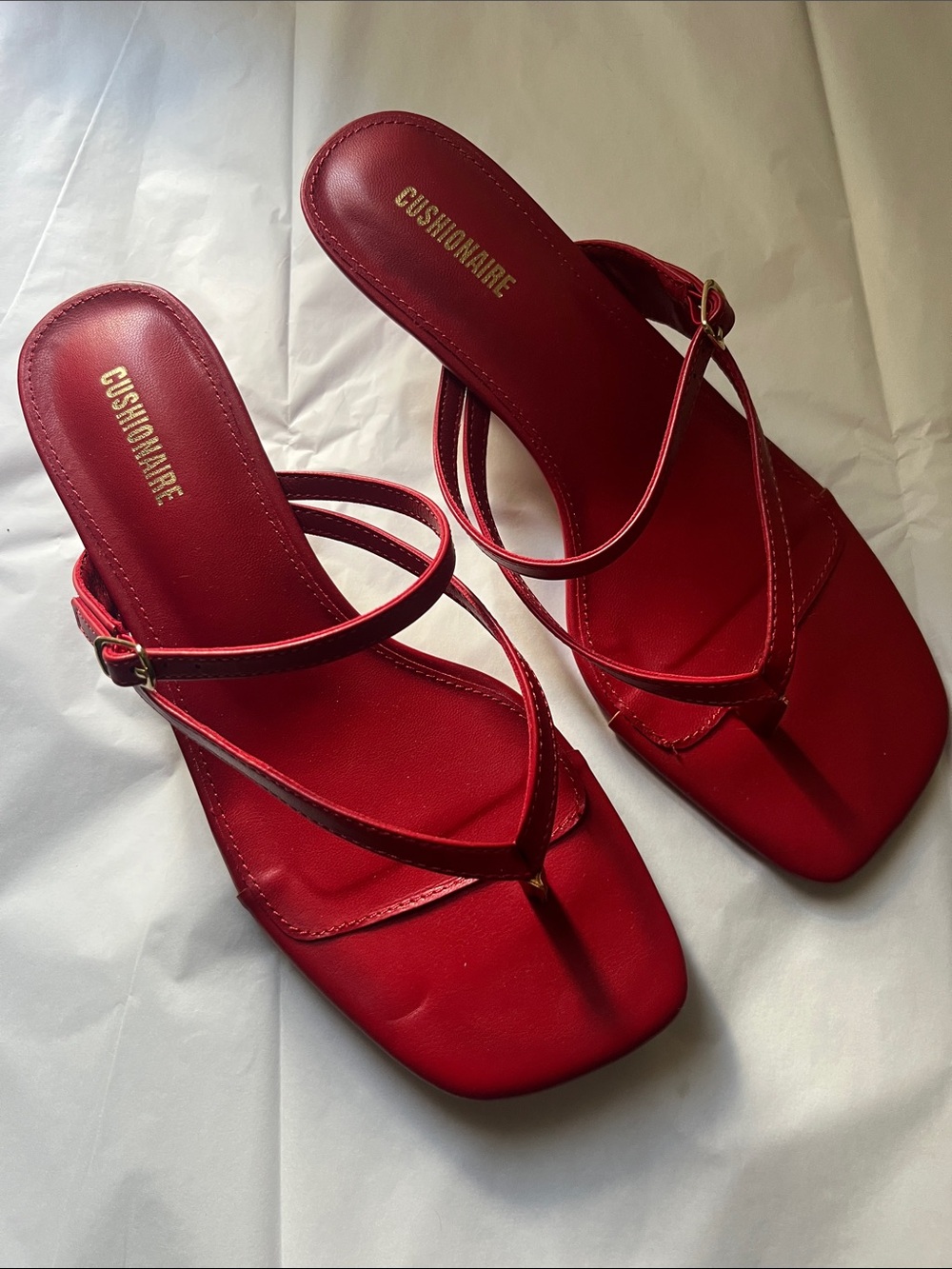 Cushionaire Red Strappy Square-Toe Heels